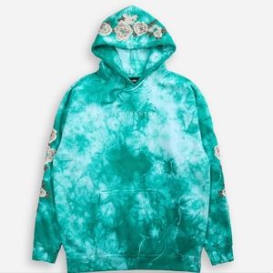 CIVIL REGIME (WHITE) ROSES HOODIE IN AQUA WASH
